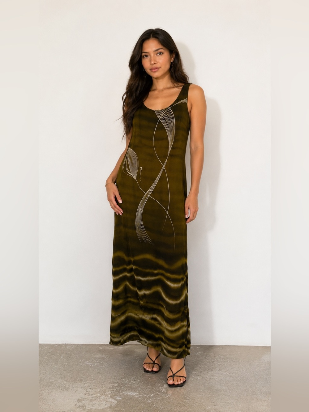 Promod Olive Green Calla Lily Print Maxi Dress